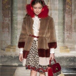 MONNALISA JAKIOO Dress Leopard & Rose Print Girls 8 Brown Red